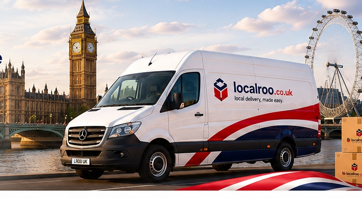 LocalRoo delivery van beside Big Ben and the London Eye